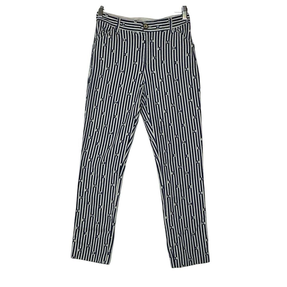 Anthropologie The Essential Slim Trousers Stripe Blue White Pants Womens‎ Size 0